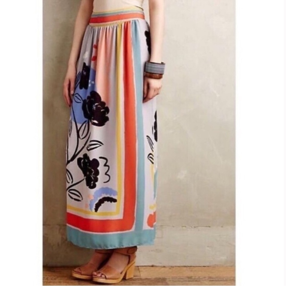 NWOT MAEVE by ANTHROPOLOGIE Plein Air maxi skirt floral stripe 1/2 lining Med